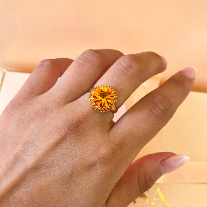 Orange Swarovski crystals ring