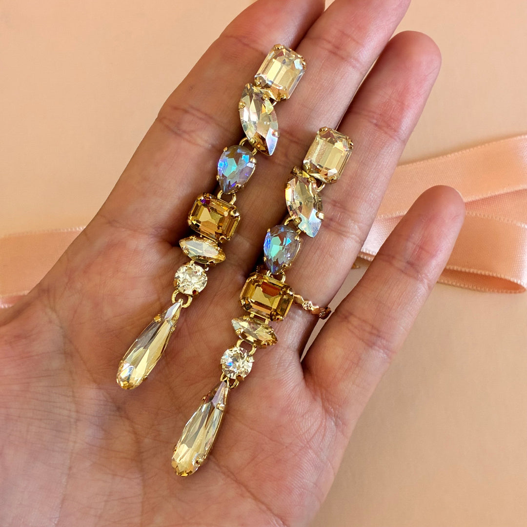 Champagne multistone long earrings