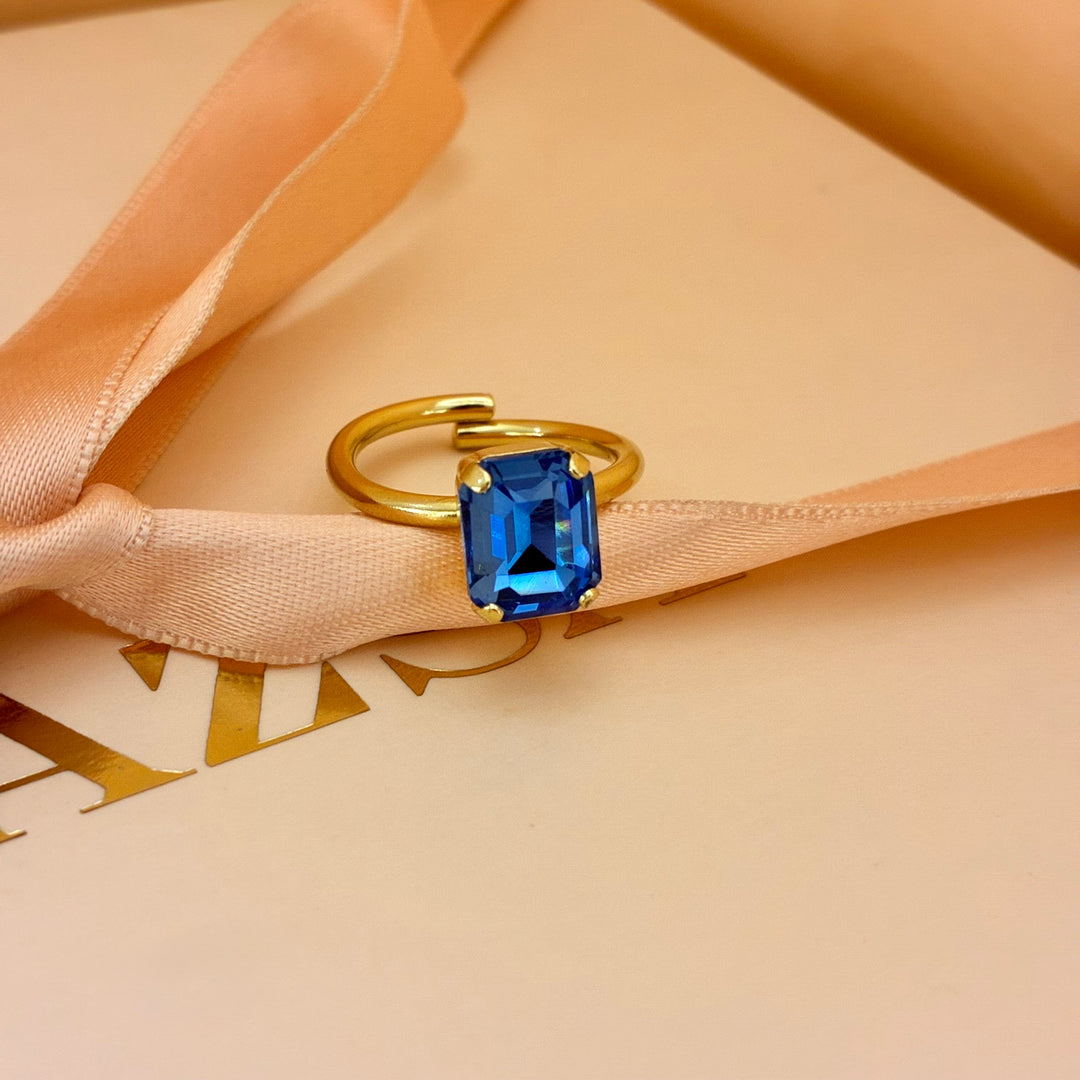 Royal blue Swarovski crystals ring