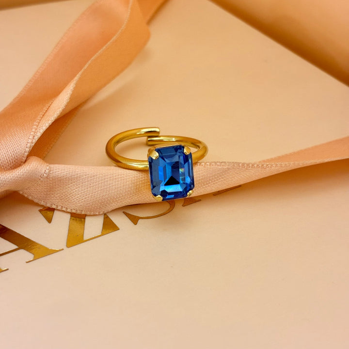 Royal blue Swarovski crystals ring