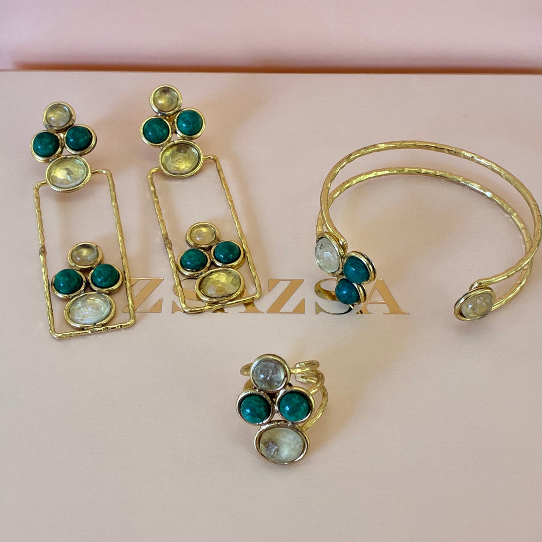 Dark green and yellow handmade gold plated set