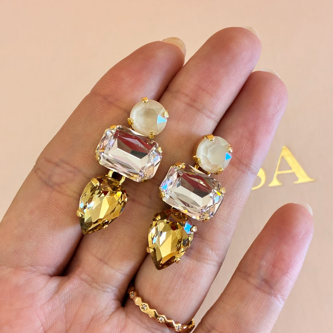 Bronze and light pink Swarovski crystals gold plated set