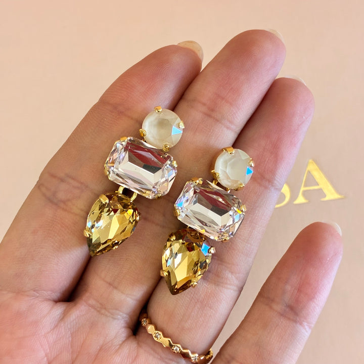 Bronze and light pink Swarovski crystals gold plated set