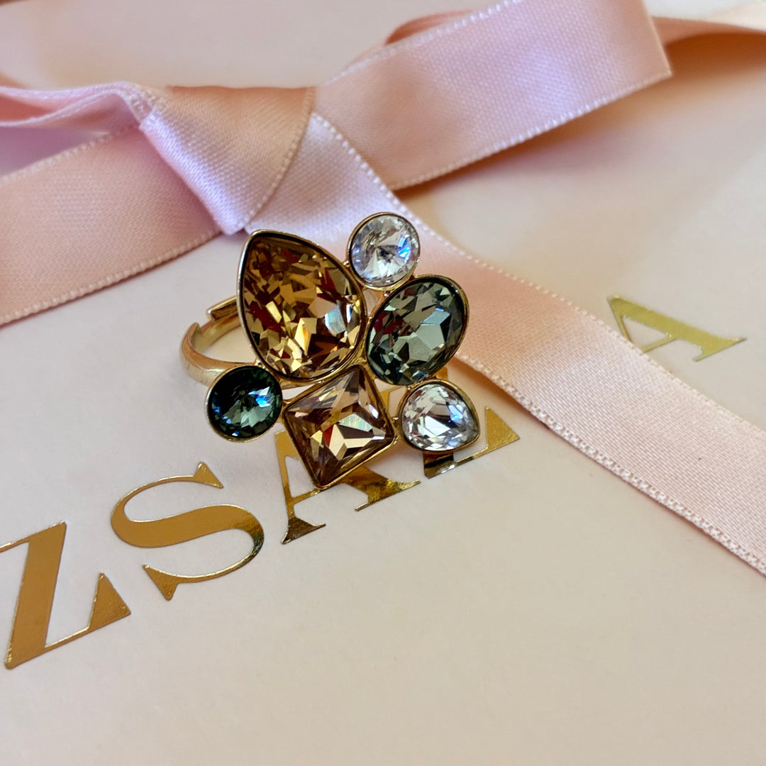 Multistone bronze gold plated ring
