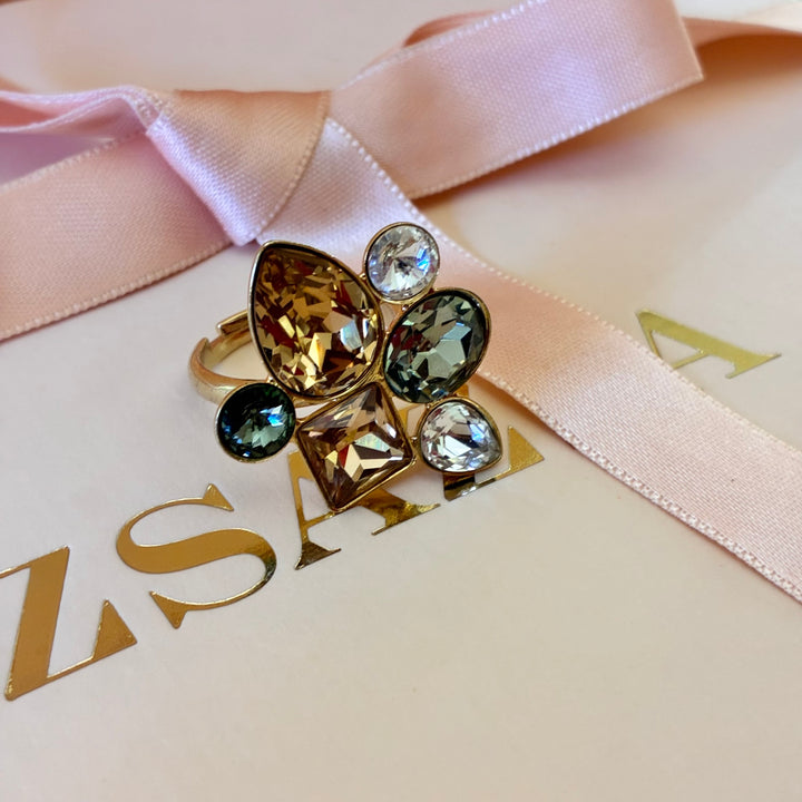 Multistone bronze gold plated ring