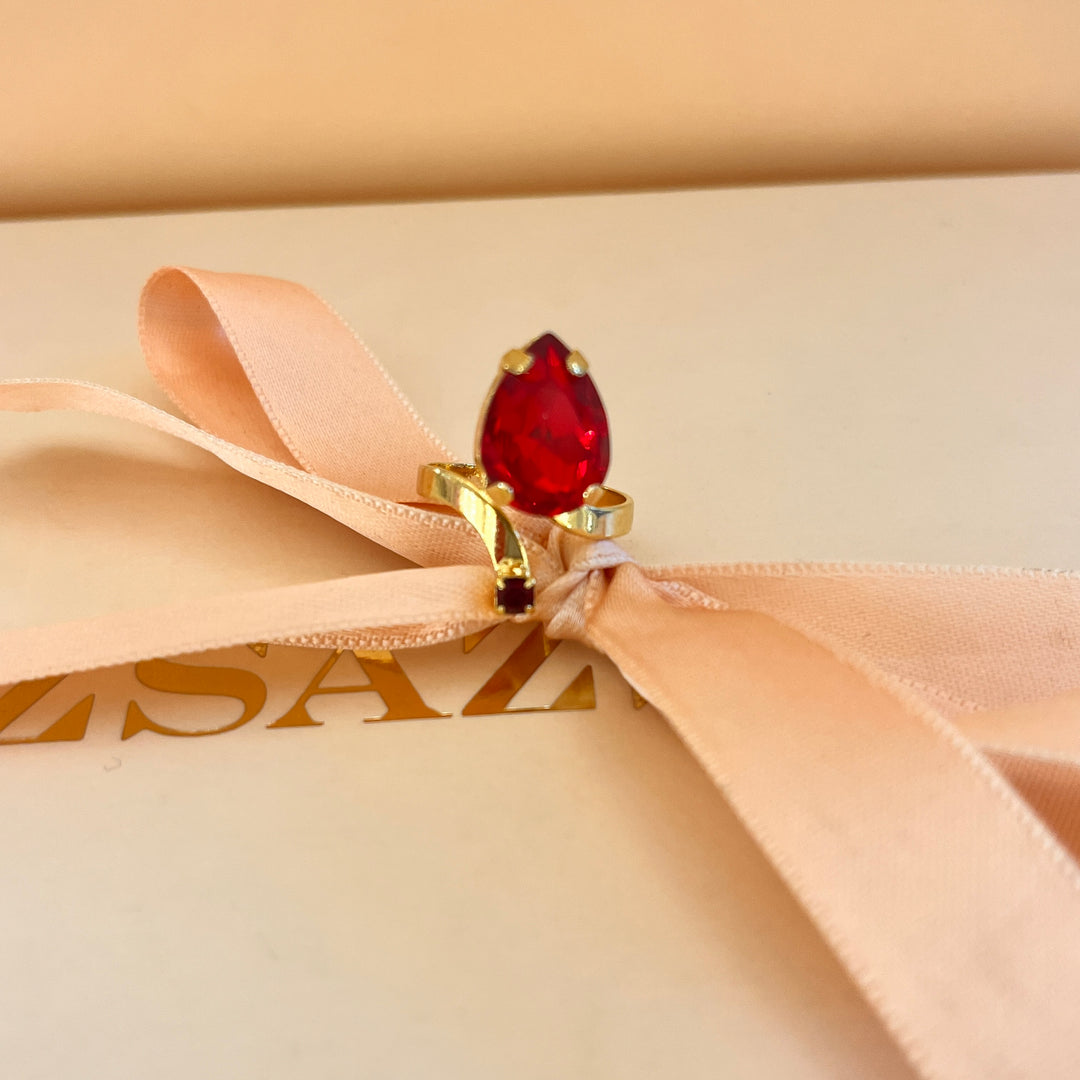 Red open Preciosa crystals ring