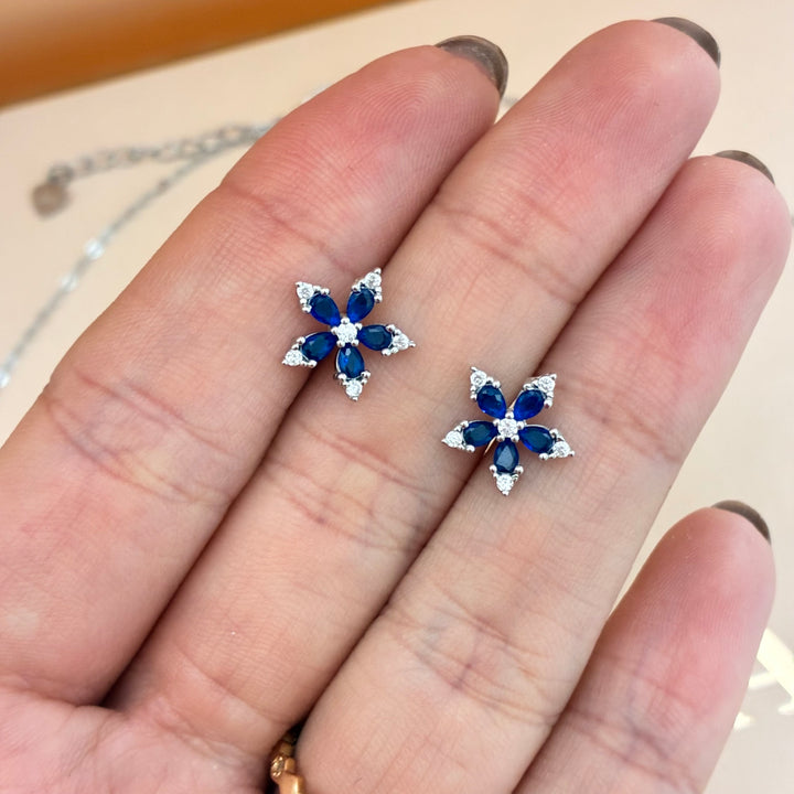 Dainty navy blue flower zircone set