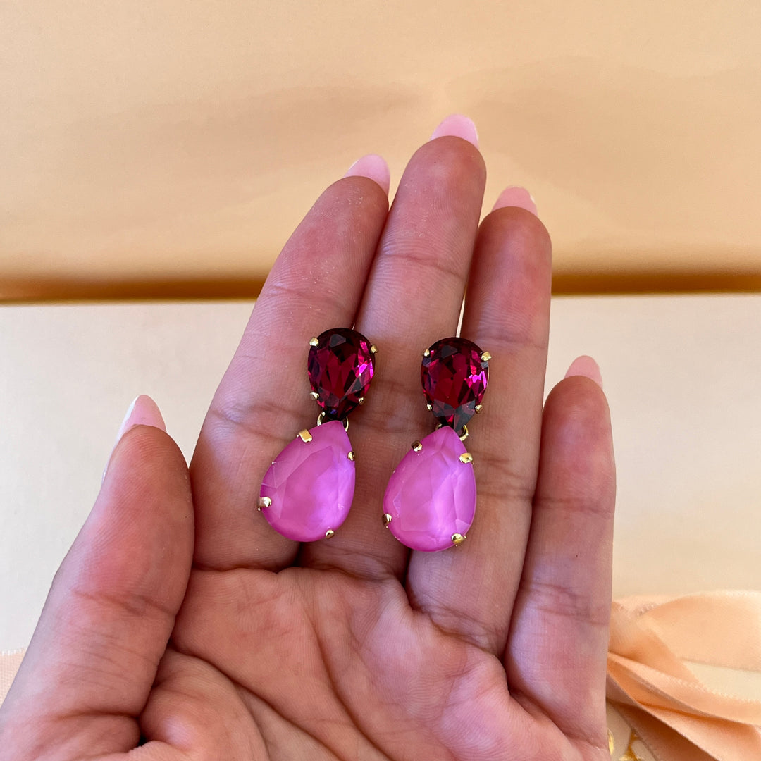 Fuchsia and pink Swarovski crystals earrings