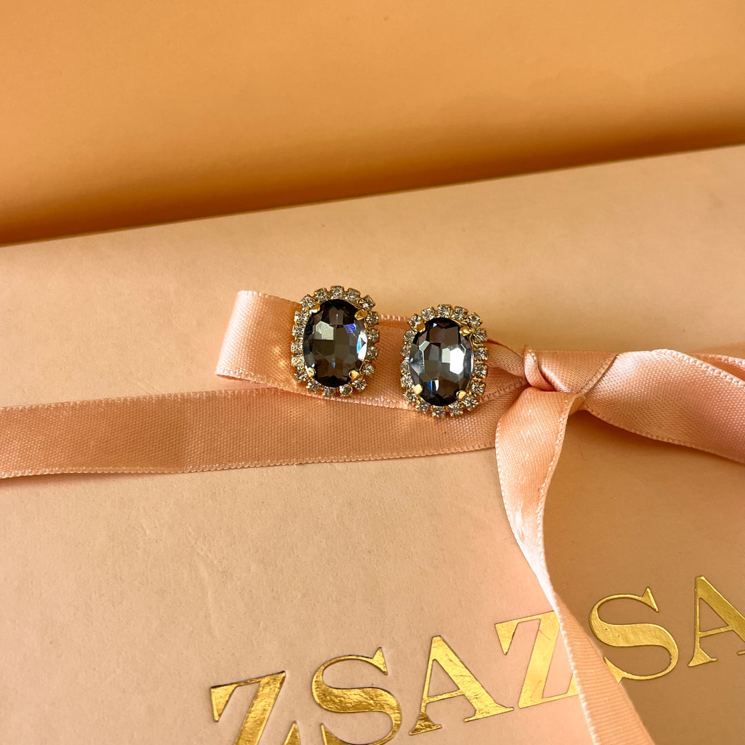 Grey oval preciosa crystals set