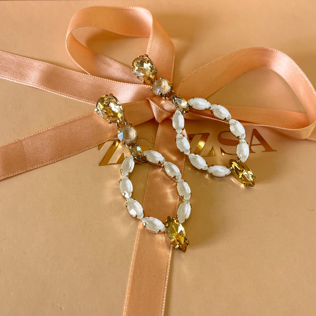 White & champagne Swarovski crystals earrings