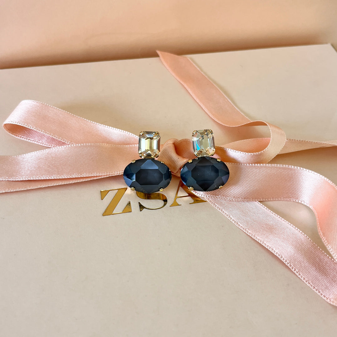 Dark grey and champagne  Swarovski crystals studs