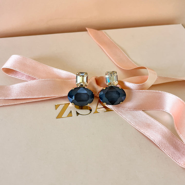 Dark grey and champagne  Swarovski crystals studs