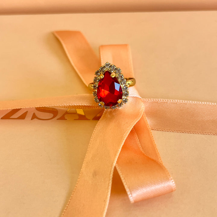 Red teardrop presiosa crystals set