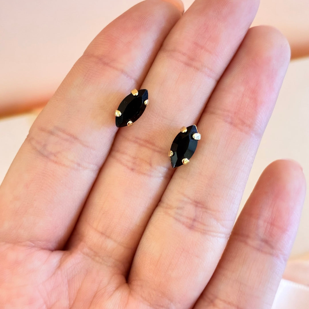 Dainty marquise black Swarovski crystals studs