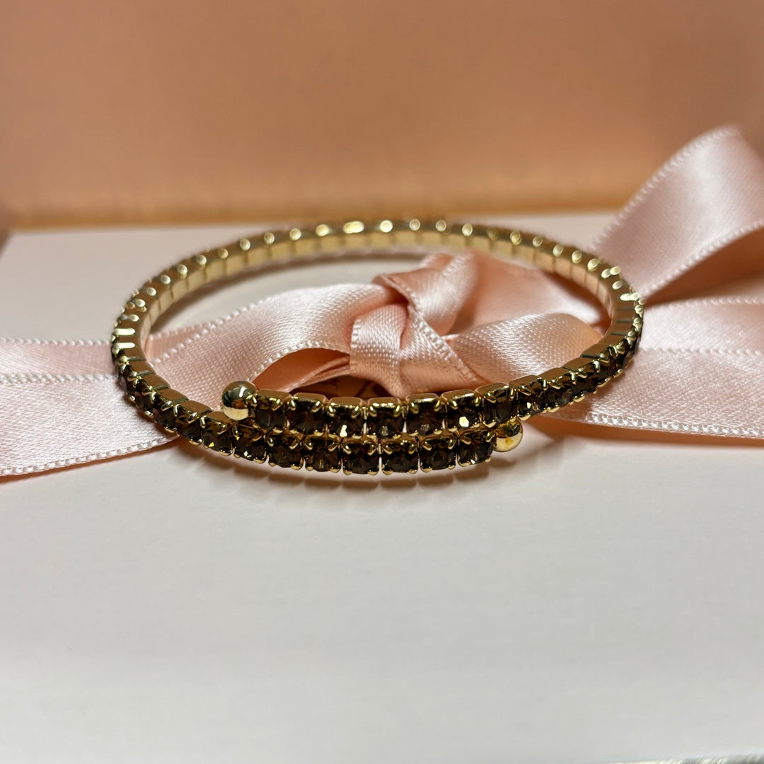 Brown rhinestone gold plated bangle