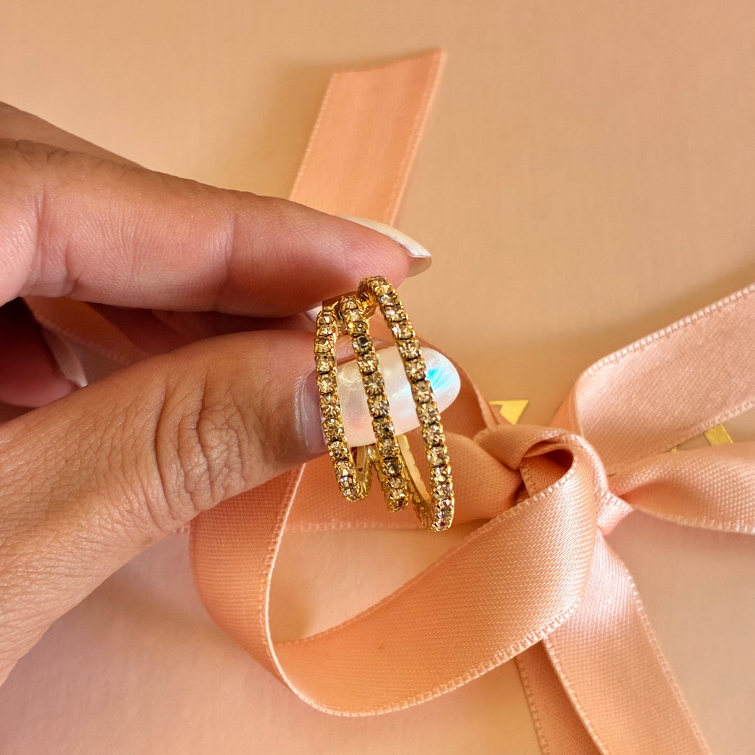 Peach Swarovski crystals gold plated half hoop