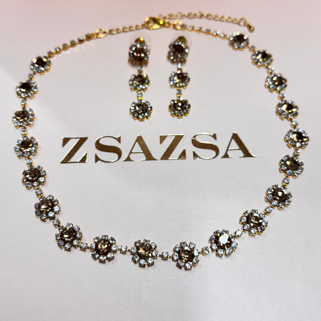 Flower bronze rhinestone set