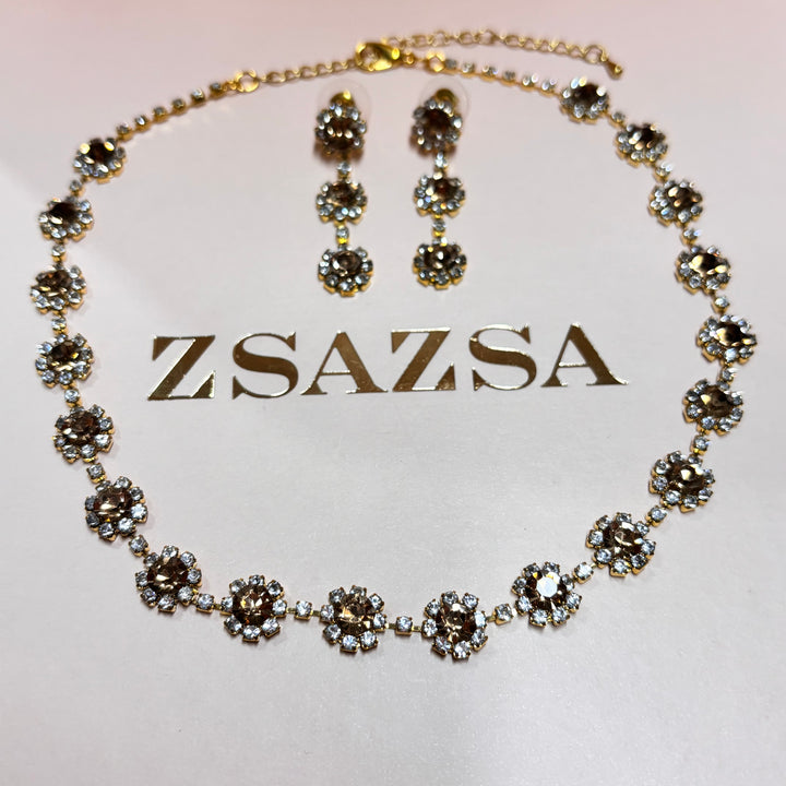 Flower bronze rhinestone set