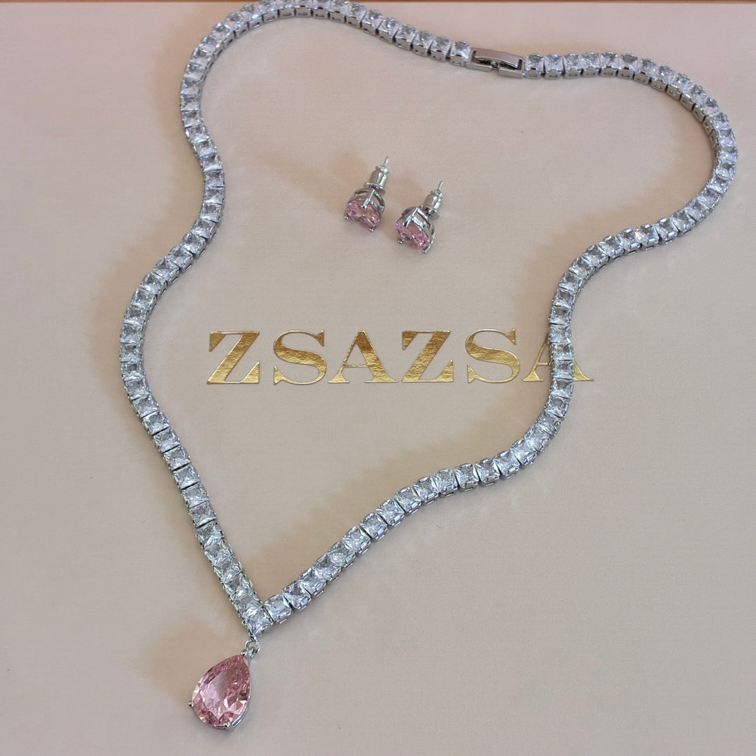 Teardrop zircone light pink silver set