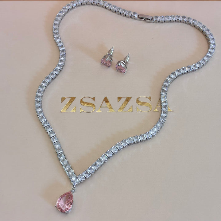 Teardrop zircone light pink silver set