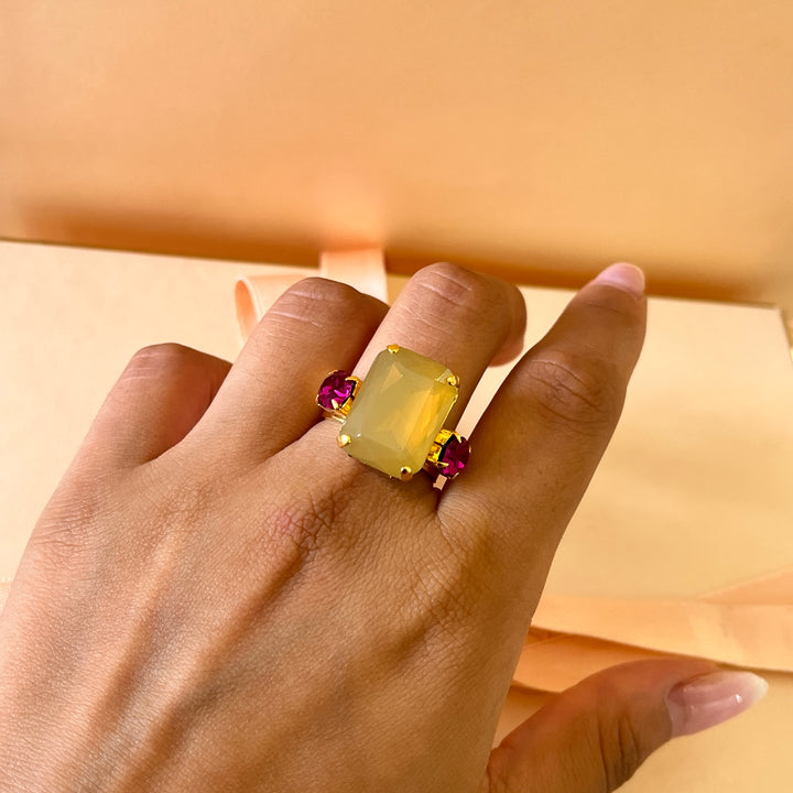 Fuchsia and yellow Swarovski crystals earrings and bracelet