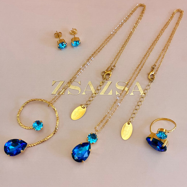 Royal blue Swarovski crystals gold plated set