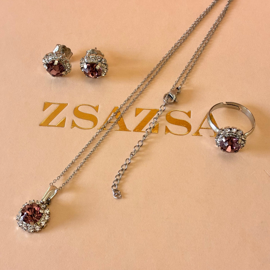 Mauve dainty Preciosa crystals silver set