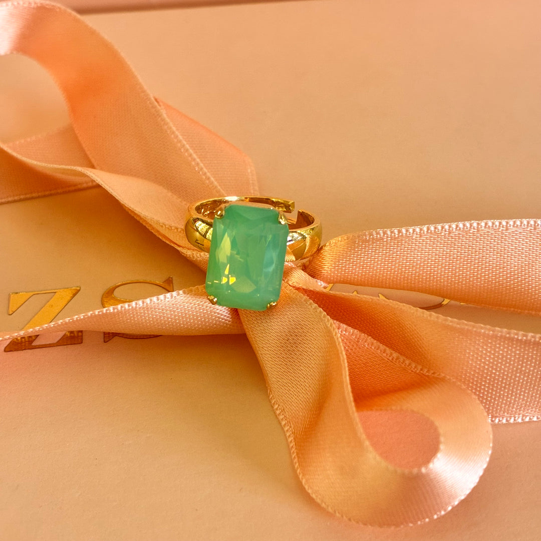 Mint rectangular Swarovski crystals ring