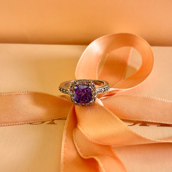 Square lilac zircone silver ring