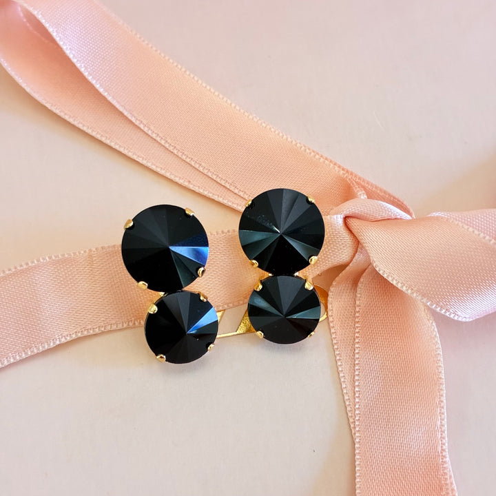 Double round black gold plated earrings