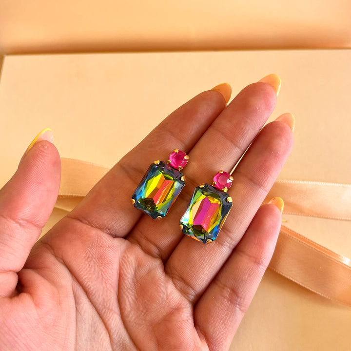 Watermelon rectangular Swarovski crystals set