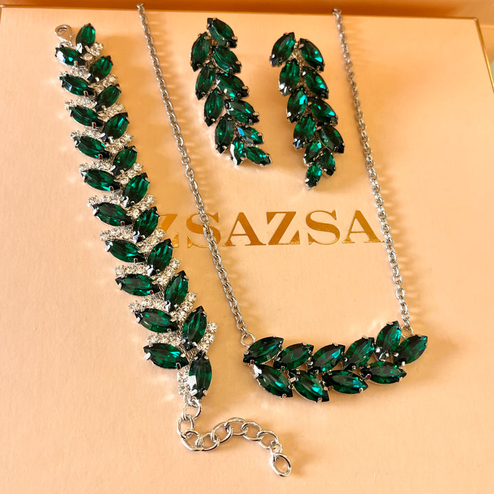 Dark green marquise preciosa crystals set