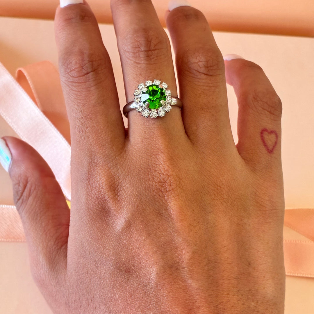 Dainty green Preciosa crystals silver set