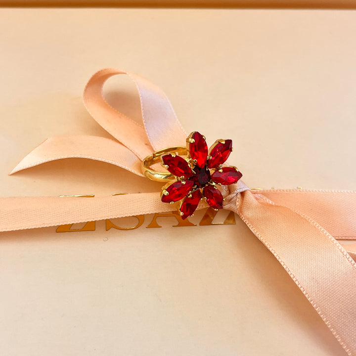 Red flower preciosa crystals ring