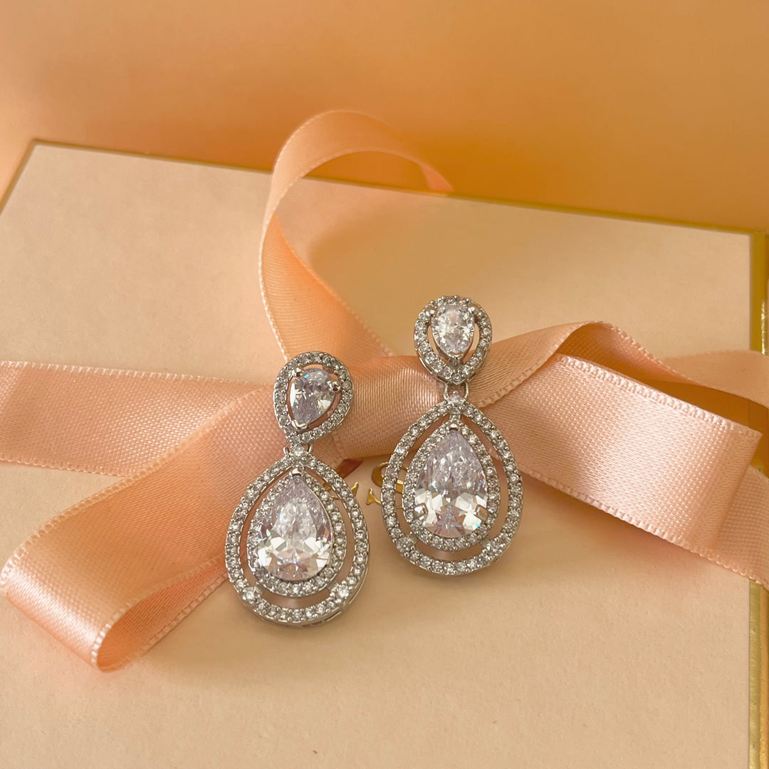 Silver zircone teardrop earrings