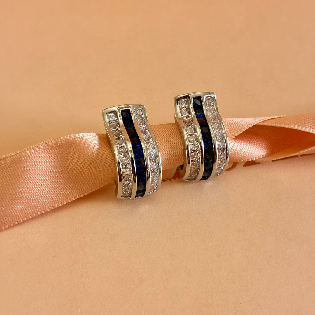 Navy blue zircone French clip earrings