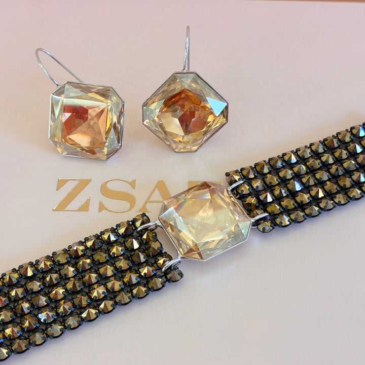 Bronze Swarovski crystals silver set