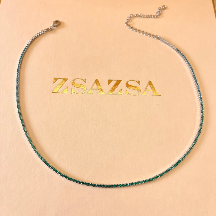 Gradient green zircone necklace and bracelet