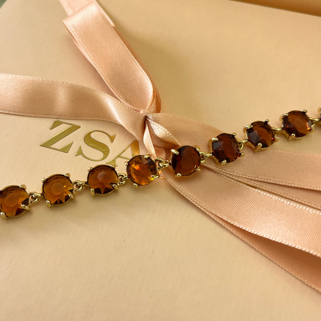 Brown rhinestone gold plated bracelet