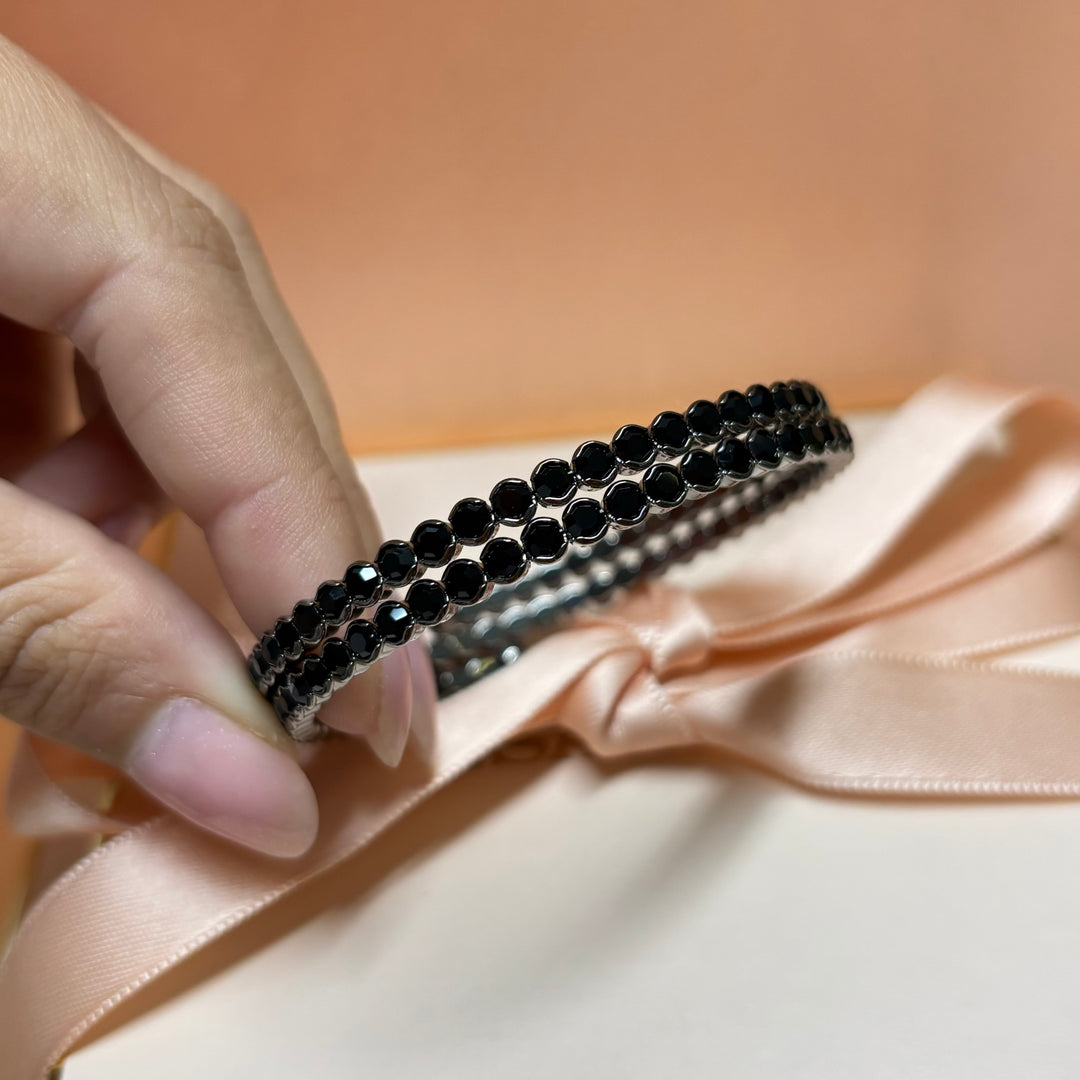 2 rows black rhinestone bangle