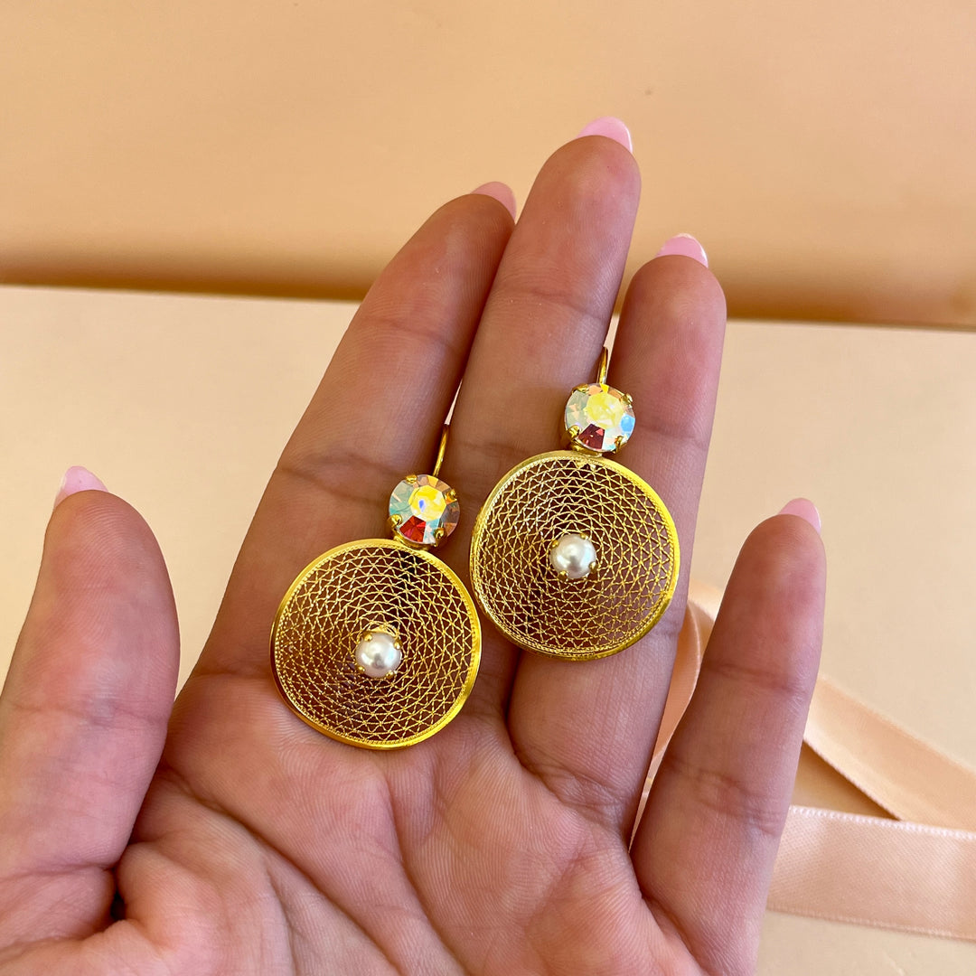 Aurora borealis Swarovski crystals and pearls set