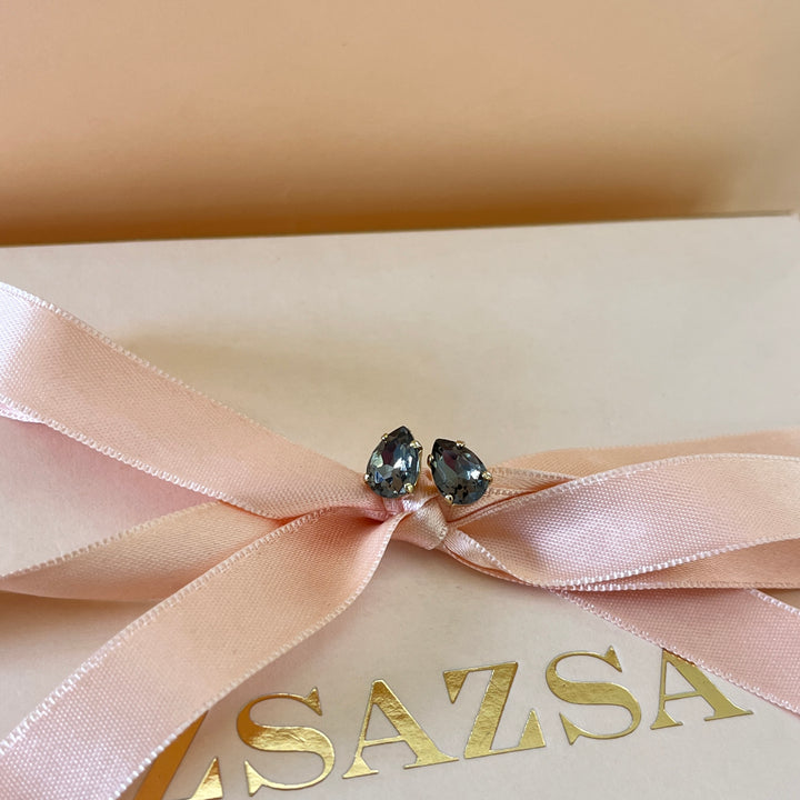 Grey teardrop preciosa crystals studs