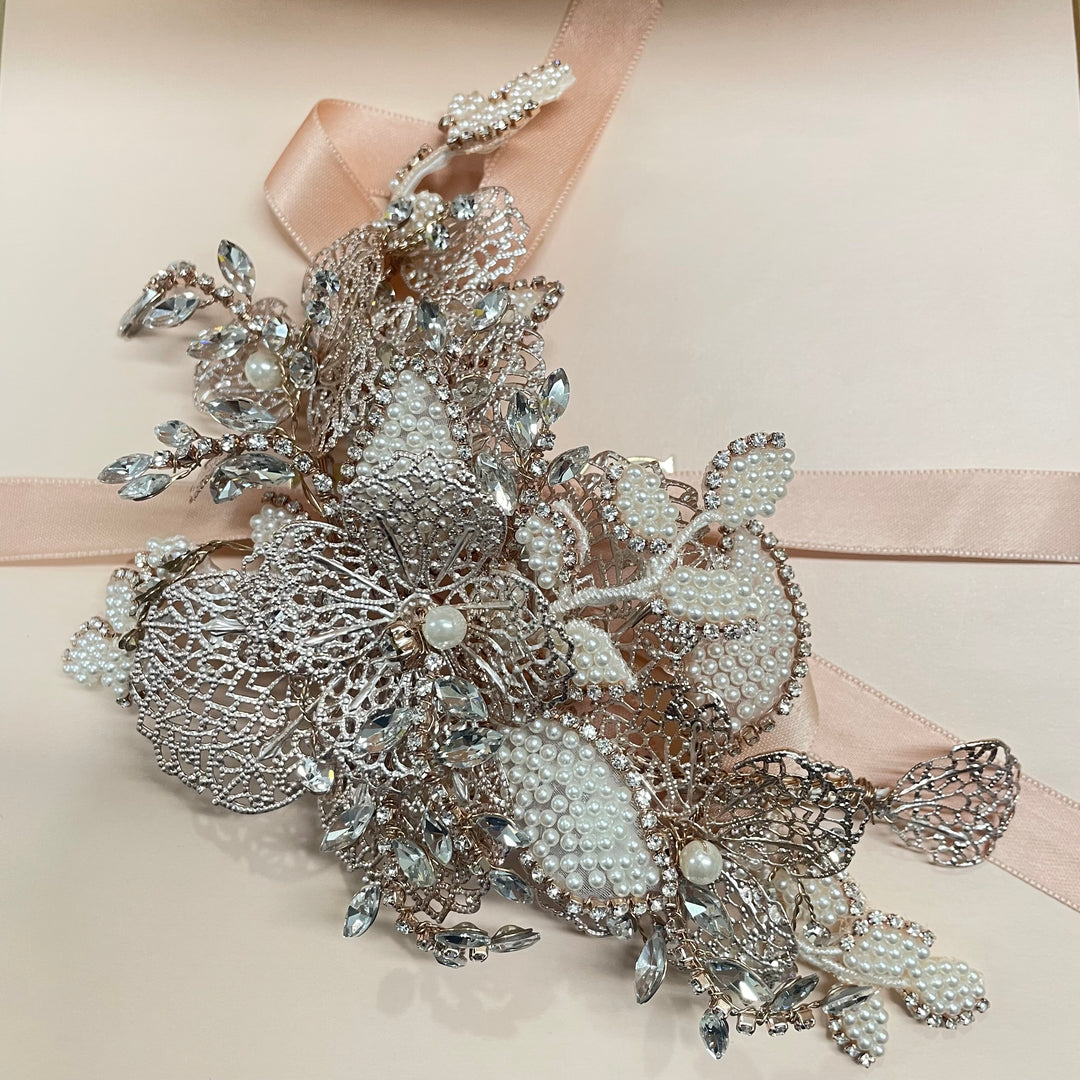 Statement rose gold clip headpiece