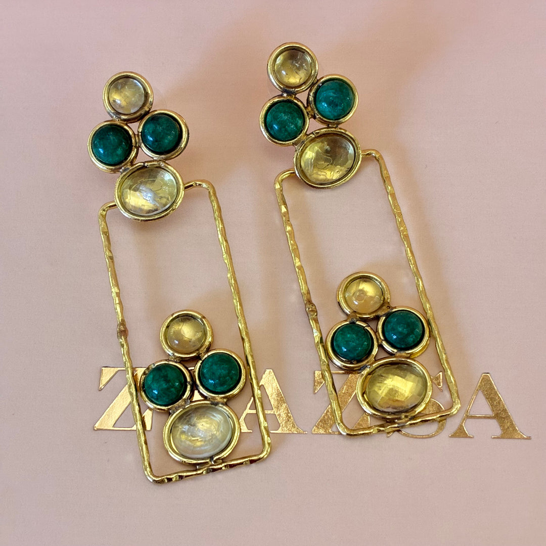 Dark green and yellow handmade gold plated set