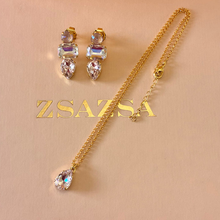 Mix of shape light pink Swarovski crystals gold plated set