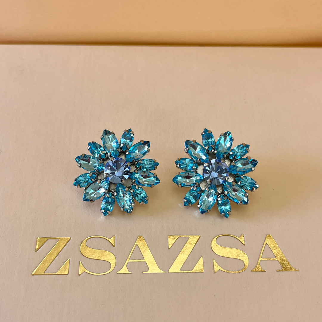 Turquoise & light blue preciosa crystals studs and ring