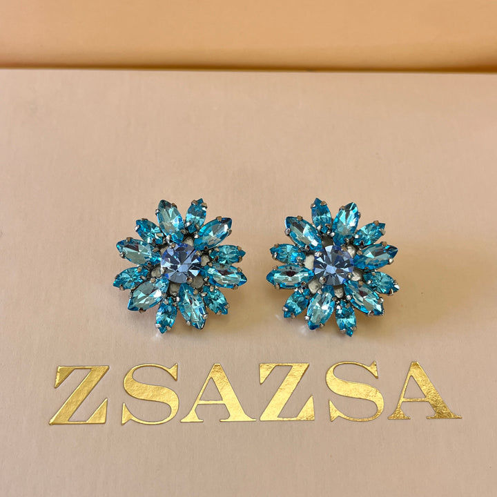 Turquoise & light blue preciosa crystals studs and ring