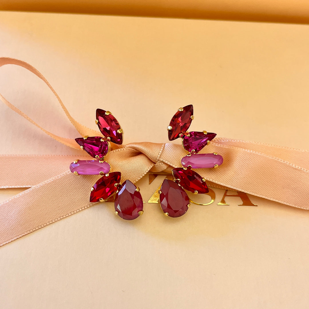 Fuchsia and red Swarovski crystals earrings