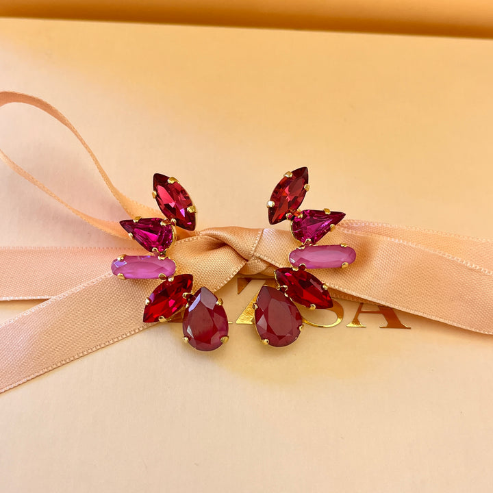 Fuchsia and red Swarovski crystals earrings