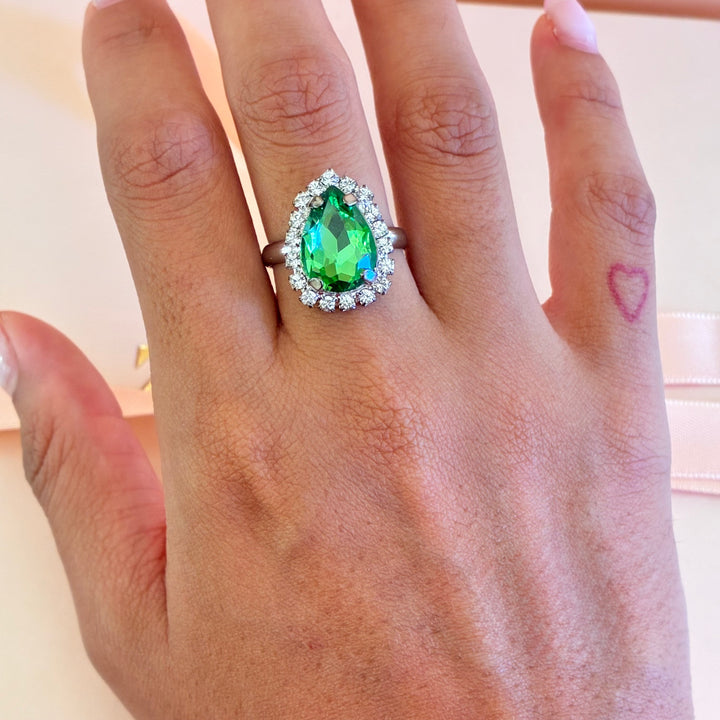 Teardrop green Preciosa crystals silver set